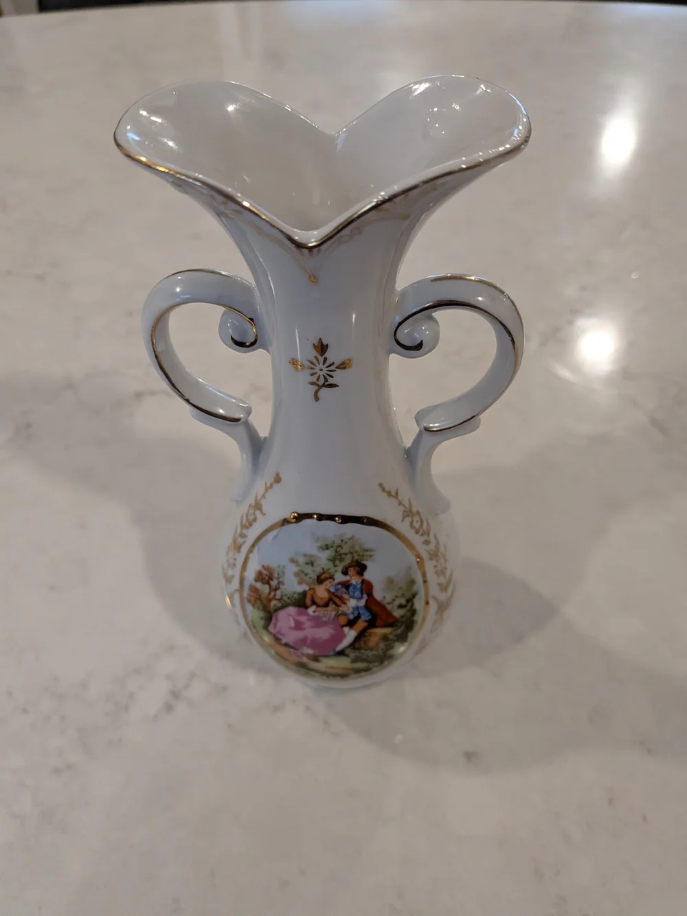 Vintage 1970s Japan 8332 Elegant White Porcelain 2-Handled Victorian Couple Vase